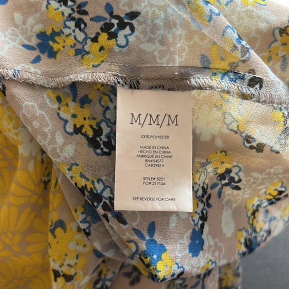 CaBi  Offsides floral Blouse Yellow Blue, Button Up, Sleeveless, Sheer - Picture 9 of 10